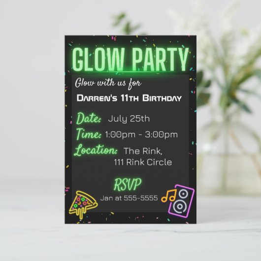 紙吹雪グローパーティー子供の誕生日パーティの招待状 招待状 (スタンド正面)