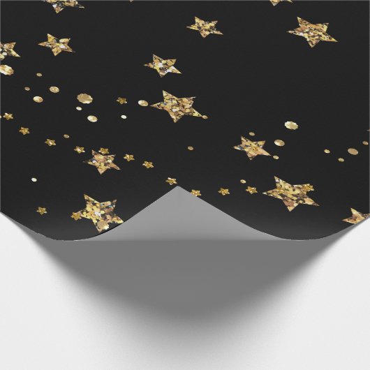 紙吹雪ゴールデンスターズグリッターシャインエレガントブラック ラッピングペーパー (角)