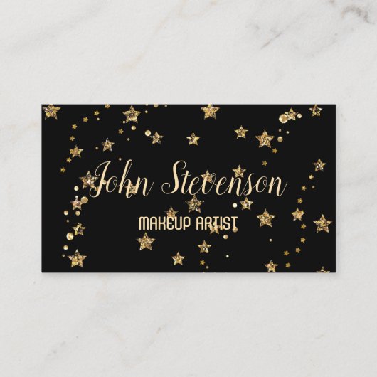 紙吹雪ゴールデンスターズグリッターシャインエレガントブラック 名刺 (正面)