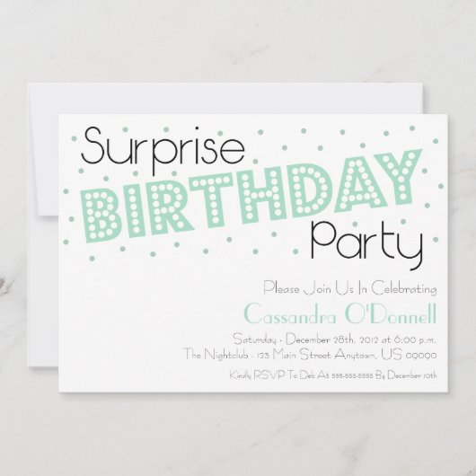 紙吹雪サプライズバースデーパーティー招待状（ミント） 招待状 (正面)