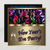 紙吹雪シャンパンニューイヤーズイブパーティの招待状 招待状 (正面/裏面)