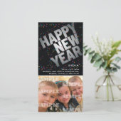 紙吹雪シルバーお祝い新年の写真カード シーズンカード (スタンド正面)