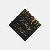 紙吹雪スタイリッシュ金ゴールドドット付き黒 – 結婚記念日 スタンダードカクテルナプキン (角)