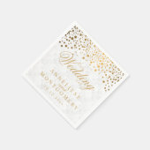 紙吹雪スタイリッシュ金ゴールドドット私たちの結婚式の日 スタンダードカクテルナプキン (角)