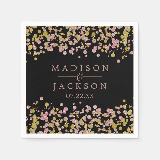 紙吹雪スパークルシャインバラ金ゴールド結婚ズモノグラム スタンダードカクテルナプキン (正面)