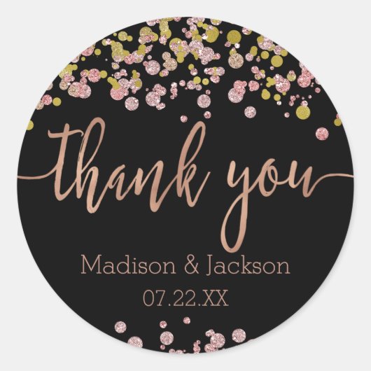 紙吹雪スパークルシャインバラ金ゴールド結婚式の引き出物 ラウンドシール (正面)