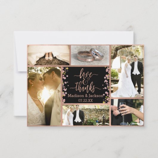 紙吹雪スパークルバラ結婚金ゴールドの感謝の写真 サンキューカード (正面)