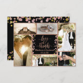 紙吹雪スパークルバラ結婚金ゴールドの感謝の写真 サンキューカード (正面/裏面)