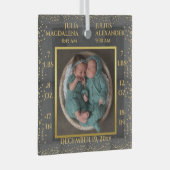 紙吹雪ツインベビー名誕生統計フォトキープサケ ガラスオーナメント (正面右)