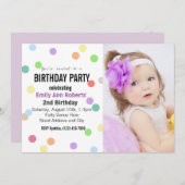 紙吹雪ドカスタムット写真誕生日パーティー 招待状 (正面/裏面)