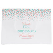 紙吹雪ドットティール（緑がかった色）コーラル結婚オレンジ抱き枕 ラージペーパーバッグ (正面)