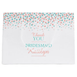 紙吹雪ドットティール(緑がかった色)コーラル結婚オレンジ抱き枕 ラージペーパーバッグ