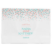 紙吹雪ドットティール（緑がかった色）コーラル結婚オレンジ抱き枕 ラージペーパーバッグ (裏面)