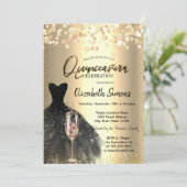 紙吹雪ドット、ブラックドレスワイングラスQuinceaenera 招待状 (スタンド正面)