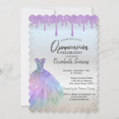 紙吹雪ドット、ブルードレスバイオレットドライプクインセアニラ 招待状 (正面)