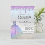 紙吹雪ドット、ブルードレスバイオレットドライプクインセアニラ 招待状 (スタンド正面)