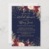紙吹雪ネイビーブルゴーニュ金ゴールドフローラブライダルシャワー 招待状 (正面)