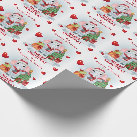 紙吹雪ハートかわいい象の孫クリスマス ラッピングペーパー (角)