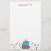 紙吹雪パーソナライズされたお誕生日ケーキ 便箋 (正面)