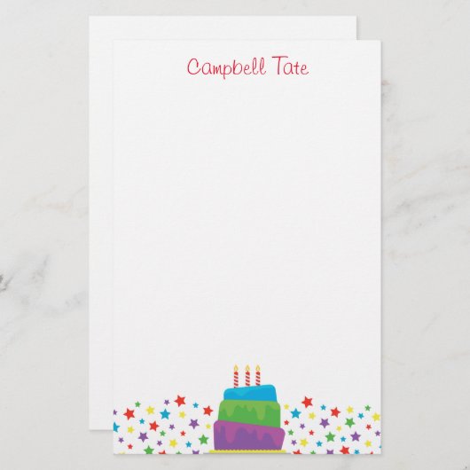 紙吹雪パーソナライズされたお誕生日ケーキ 便箋 (正面/裏面)