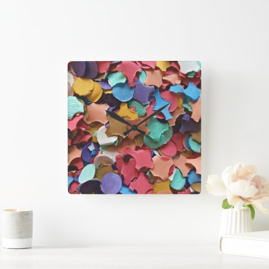 紙吹雪パーティーカラフルカーニバルおもしろい スクエア壁時計 (ホーム)