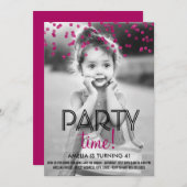 紙吹雪パーティータイムフォトバースデーパーティー招待状 招待状 (正面/裏面)