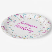 紙吹雪パーティーピンクとブルースパークル誕生日 ペーパープレート (アングル)