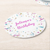 紙吹雪パーティーピンクとブルースパークル誕生日 ラウンドペーパーコースター (アングル)