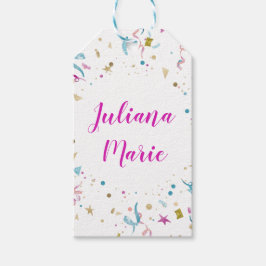 紙吹雪パーティーピンクと青の輝き ギフトタグ