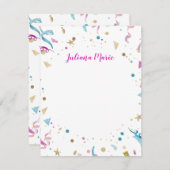 紙吹雪パーティーピンクと青の輝き ノートカード (正面/裏面)