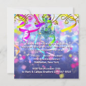 紙吹雪パープルティール(緑がかった色)ブルーシャンデリアニューイヤーイブ 招待状 (裏面)