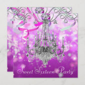 紙吹雪ピンクパープルシャンデリアSweet sixteen 招待状 (正面/裏面)