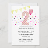 紙吹雪ピンク水玉模様金ゴールド2歳の誕生日ガール 招待状 (正面)