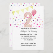 紙吹雪ピンク水玉模様金ゴールド2歳の誕生日ガール 招待状 (正面/裏面)