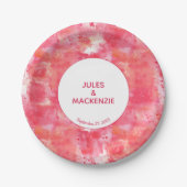 紙吹雪ピンク水色抽象芸術モダン結婚の ペーパープレート (正面)