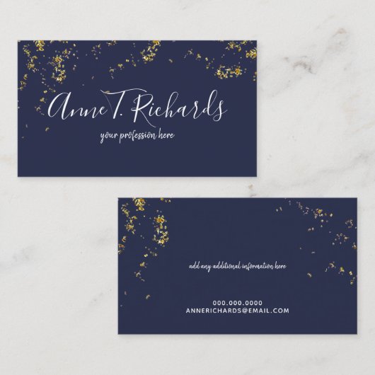 紙吹雪フェイク(金ゴールドドット)手書き名青 名刺 (正面/裏面)