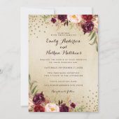 紙吹雪フローラ金ゴールドブルゴーニュ結婚式招待状 招待状 (正面)