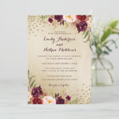 紙吹雪フローラ金ゴールドブルゴーニュ結婚式招待状 招待状 (スタンド正面)