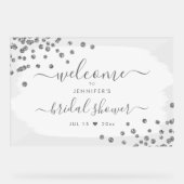 紙吹雪ブライダルシャワーウェルカムシルバーホワイト アクリルサイン (正面)