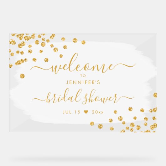 紙吹雪ブライダルシャワーウェルカム金ゴールド白絵を描色 アクリルサイン (正面)