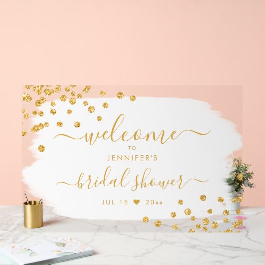 紙吹雪ブライダルシャワーウェルカム金ゴールド白絵を描色 アクリルサイン (ウェディング)