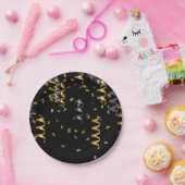 紙吹雪ブラック金ゴールドモダンお祝いシックおもしろい ペーパープレート (パーティー)