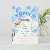 紙吹雪ブルーバルーンポップピンボトルベビーシャワー 招待状 (スタンド正面)