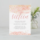 紙吹雪ポップ・アートの赤面と金ゴールド |Sweet sixteen誕生日 箔招待状 (立ち正面)