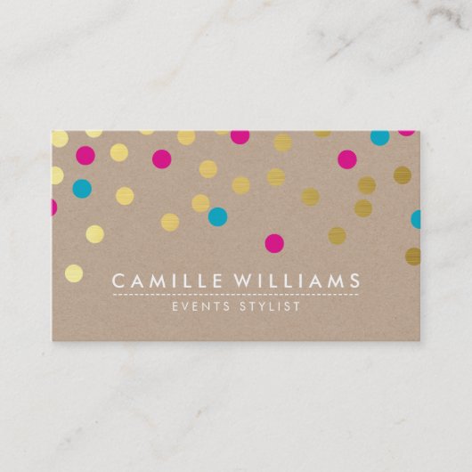 紙吹雪モダンかわいい金ゴールドピンクブルークラフト 名刺 (正面)