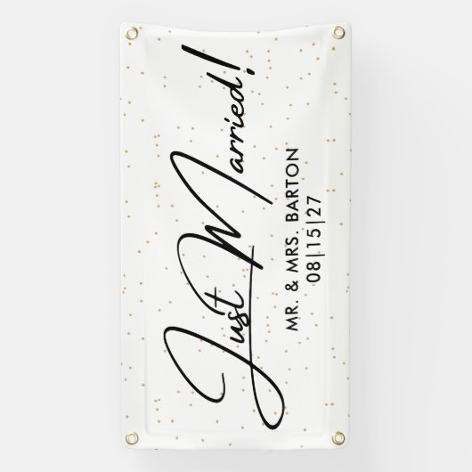 紙吹雪モダンたった今結婚しましたカーバナー 横断幕 (縦)