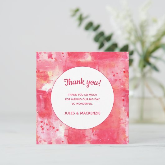 紙吹雪モダンピンクウォーター色抽象芸術結婚ズ サンキューカード (スタンド正面)