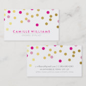 紙吹雪モダン可愛いスポットパターン金ゴールドかわいらしピンク 名刺 (正面/裏面)