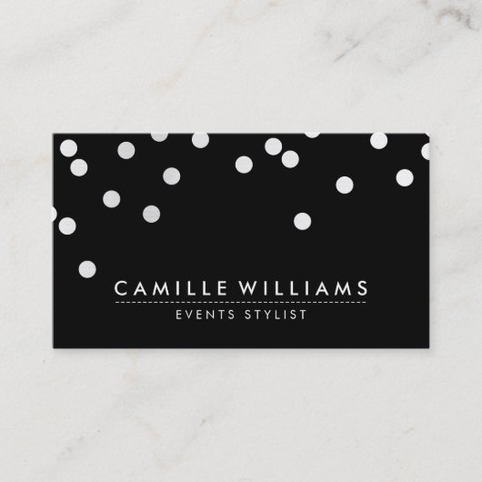 紙吹雪モダン可愛いドットパターン白黒白 名刺 (正面)