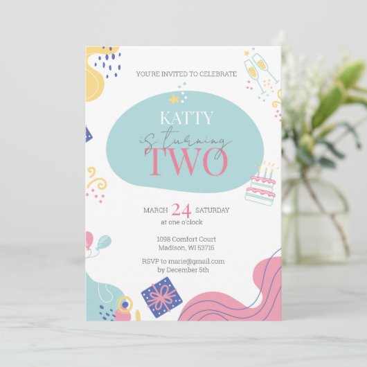 紙吹雪モダン第2誕生日招待状 招待状 (スタンド正面)